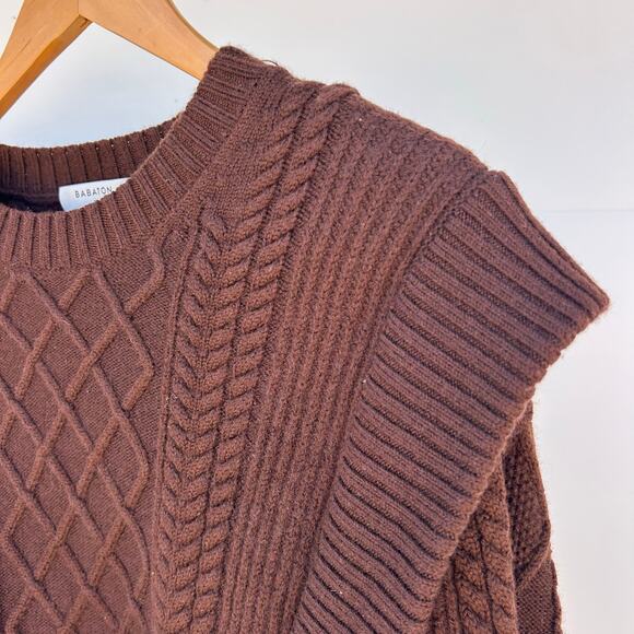 Babaton Seek Sweater Aritzia Chocolate Brown Jumper XS Merino Wool Cable Knit - Picture 10 of 14